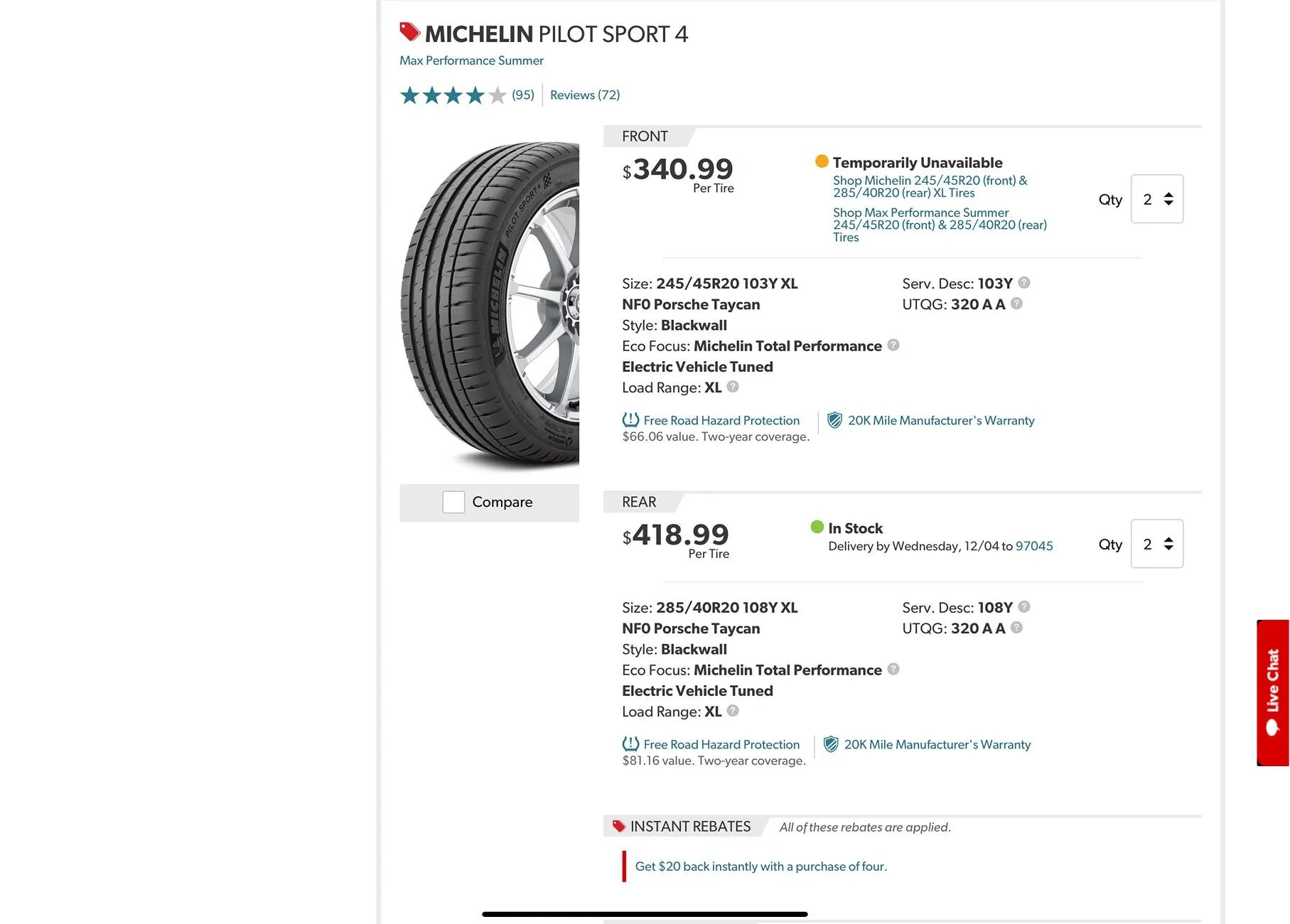 Porsche Taycan Michelin Pilot Sport 4 NF0 20” Summer Tires for Taycan (245/45/20 & 285/40/20) IMG_7601